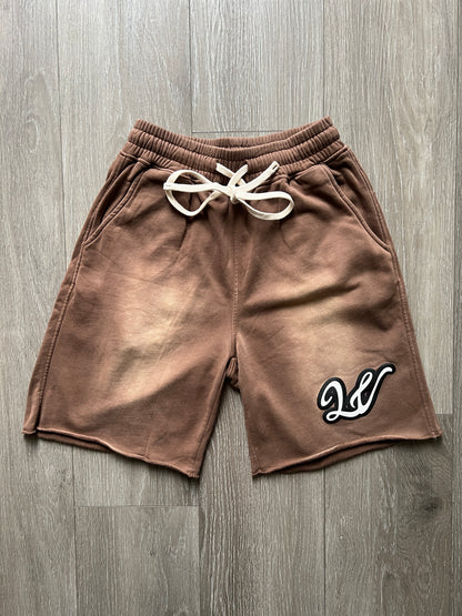 BROWN ACID WASH LAWVILLE SHORTS