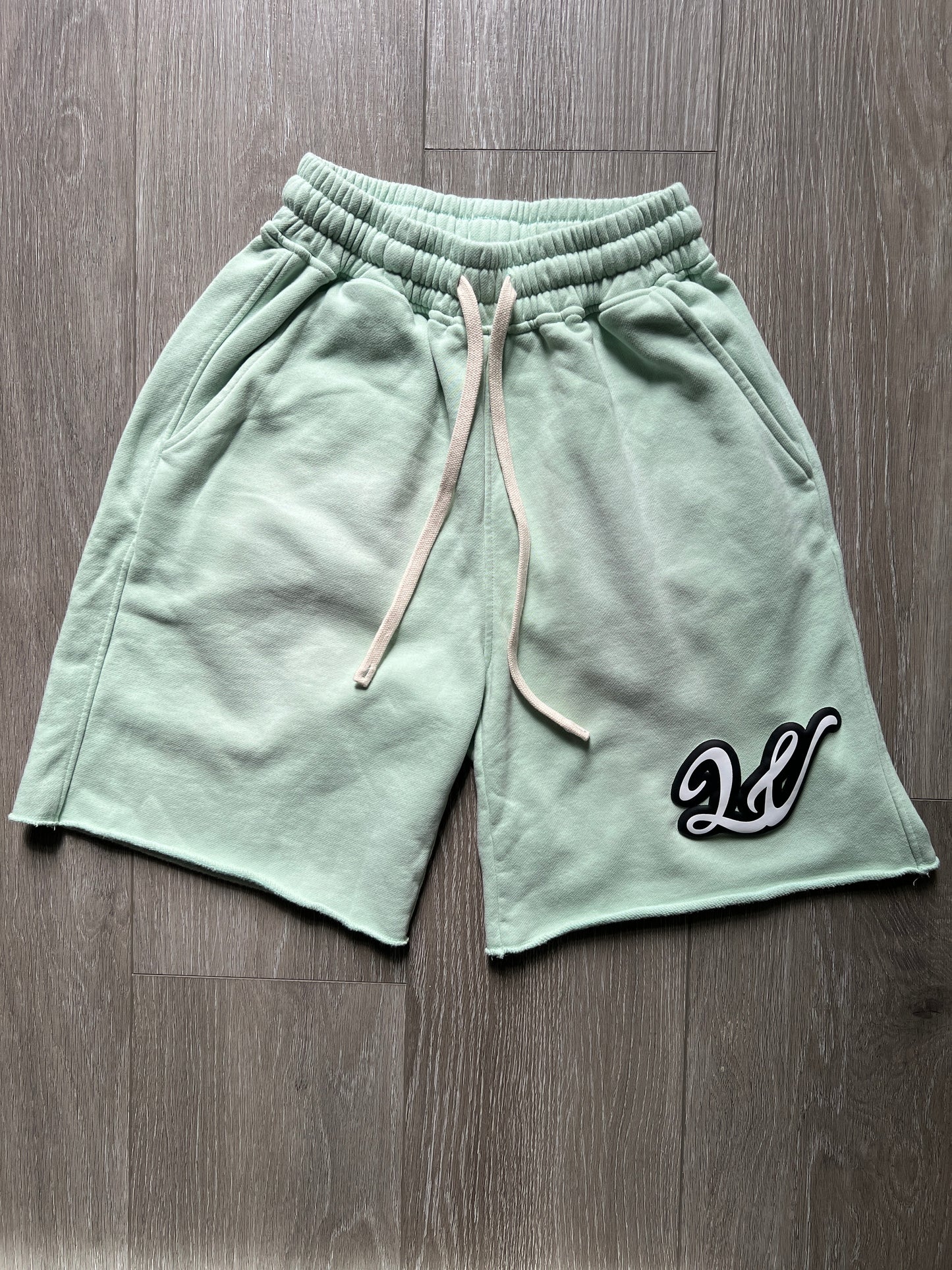 LIGHT GREEN ACID WASH LAWVILLE SHORTS